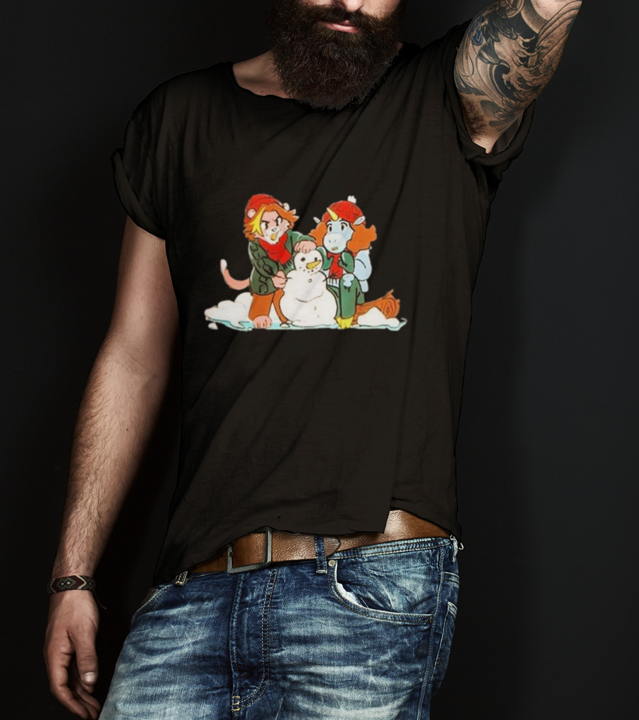 Furry Grumps Building A Snowman In Winter Scene T-Shirt