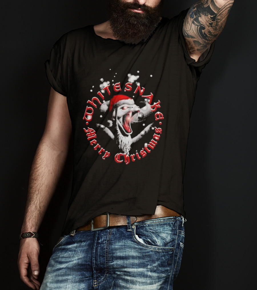 Whitesnake Merry Christmas Santa Snake With Snowflakes T-Shirt