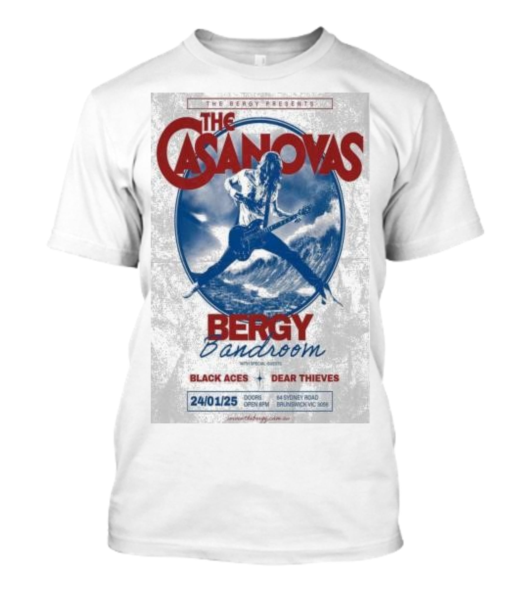 The Casanovas Live At Bergy Bandroom Brunswick Australia Jan 24 2025 With Black Aces And Dear Thieves T-Shirt