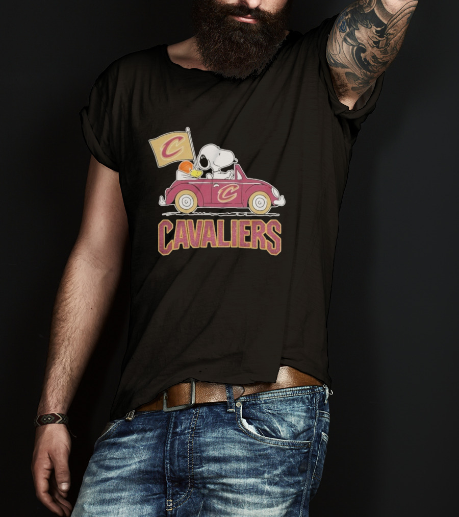 Snoopy Cavaliers Car With Basketball And Flag T-Shirt