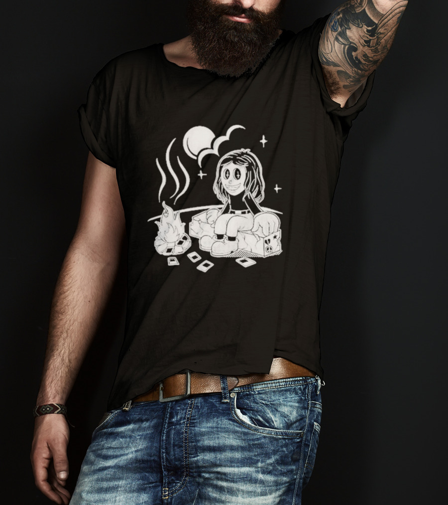 Sawyer Hill Camp Peaceful Campfire Night With Cards And Moon T-Shirt