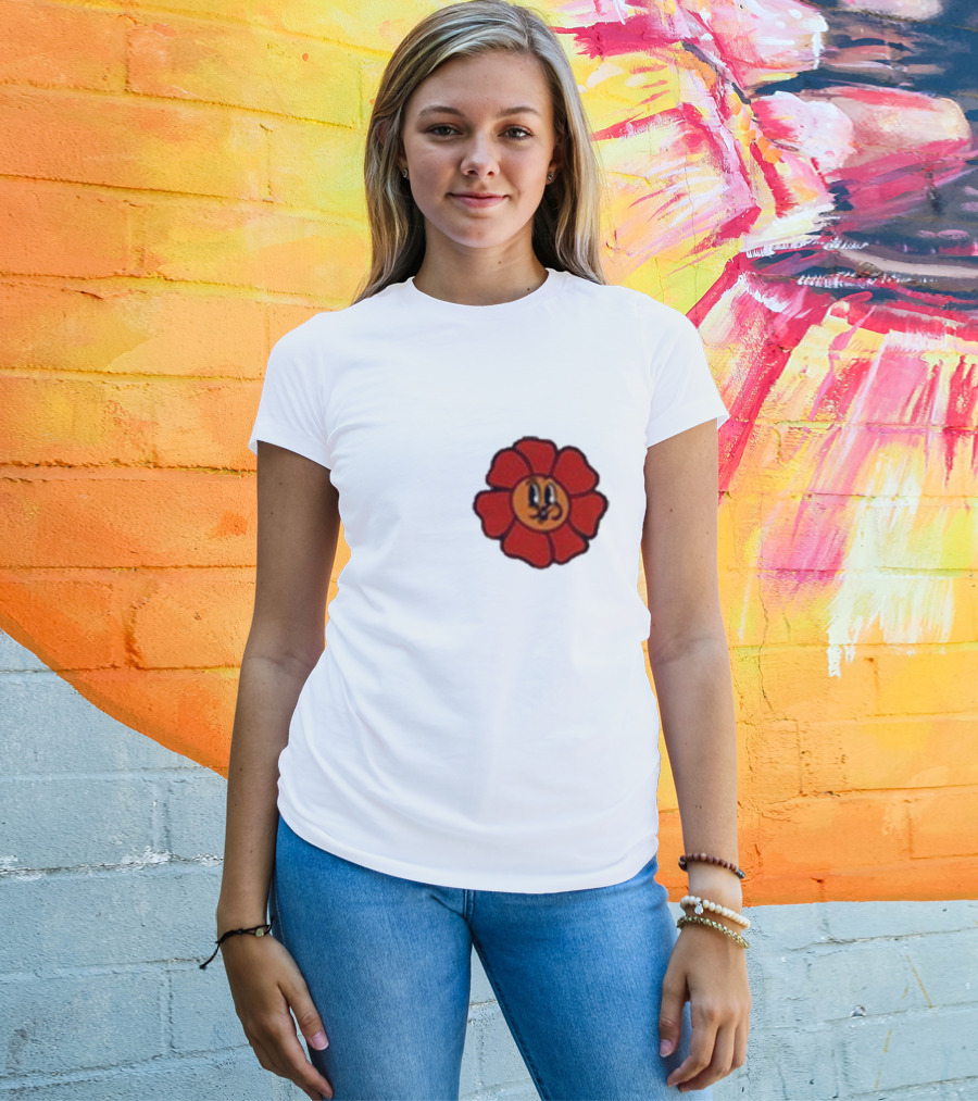 Ludwig Mogul Mogi Red Flower Cartoon Face T-Shirt