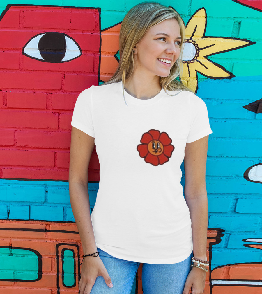 Ludwig Mogul Mogi Red Flower Cartoon Face T-Shirt