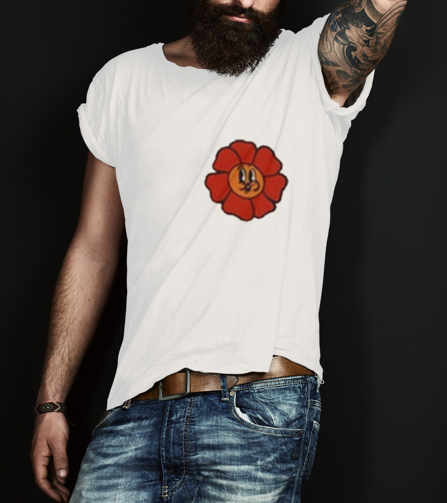 Ludwig Mogul Mogi Red Flower Cartoon Face T-Shirt