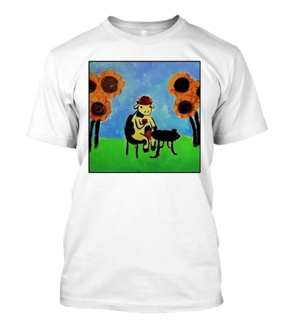 Cow Painting With Sunflowers And Tea Party Scene T-Shirt