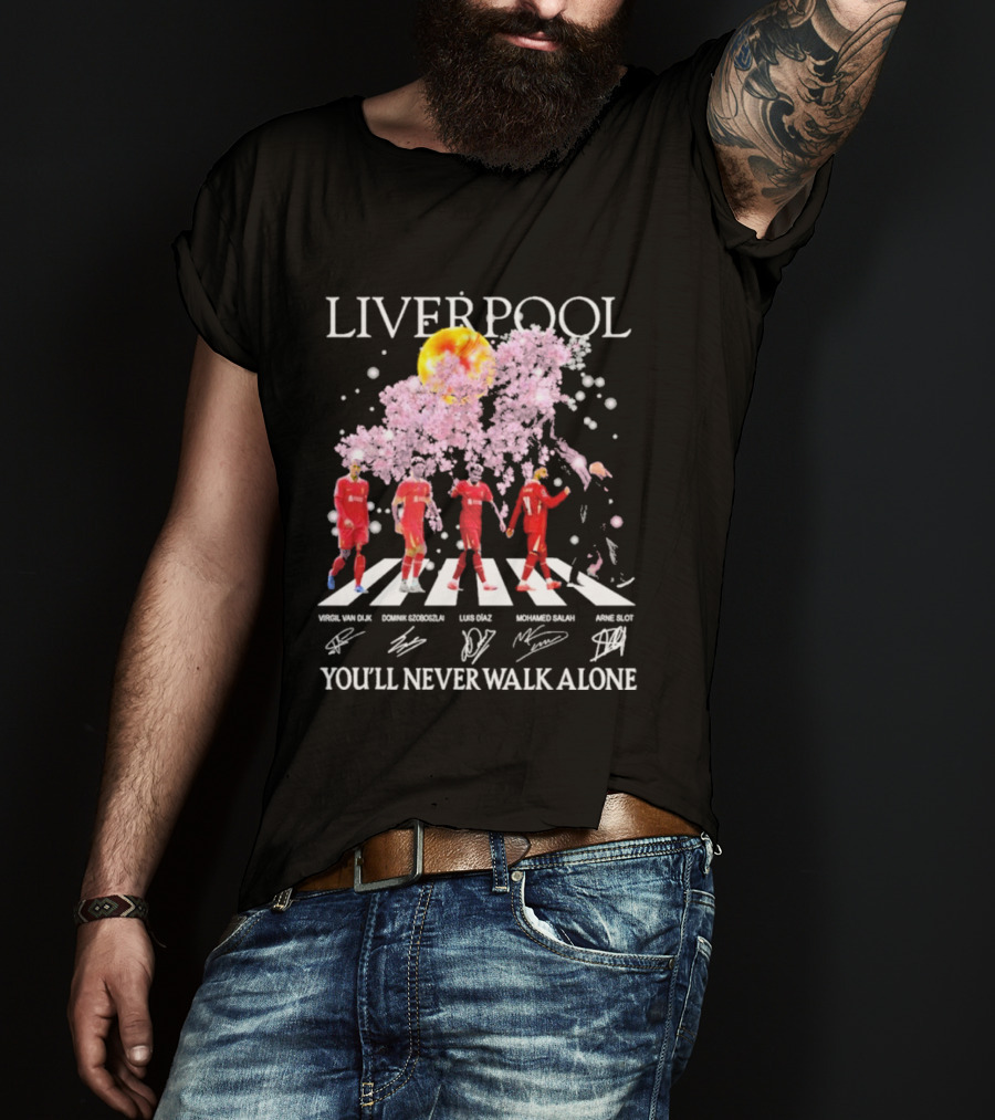 Liverpool You’ll Never Walk Alone Cherry Blossoms Bloom Virgil Van Dijk Dominik Szoboszlai Luis Diaz Mohamed Salah Arne Slot T-Shirt