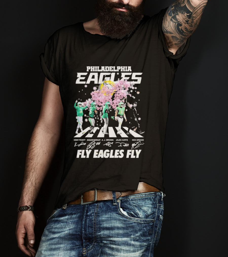 Philadelphia Eagles Fly Eagles Fly Kenny Pickett Saquon Barkley A.J. Brown Jalen Hurts Nick Sirianni Signatures T-Shirt