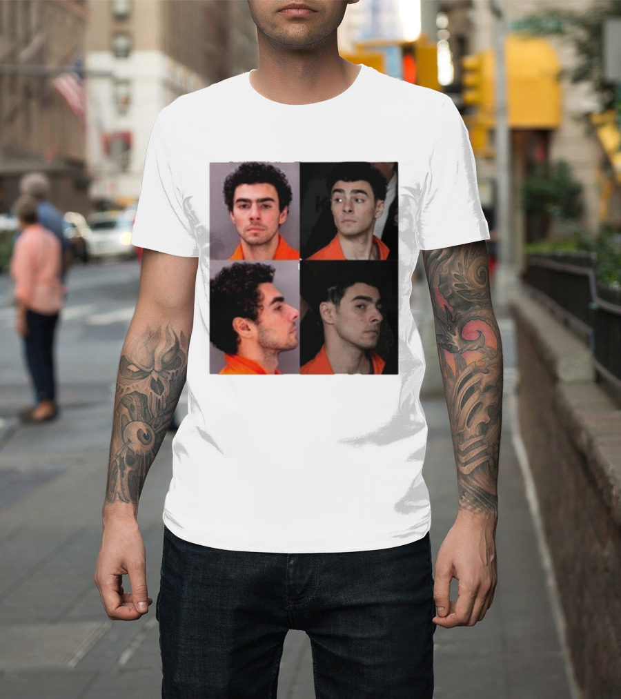 Multifaceted Expression of Luigi Mangione in Orange Attire T-Shirt