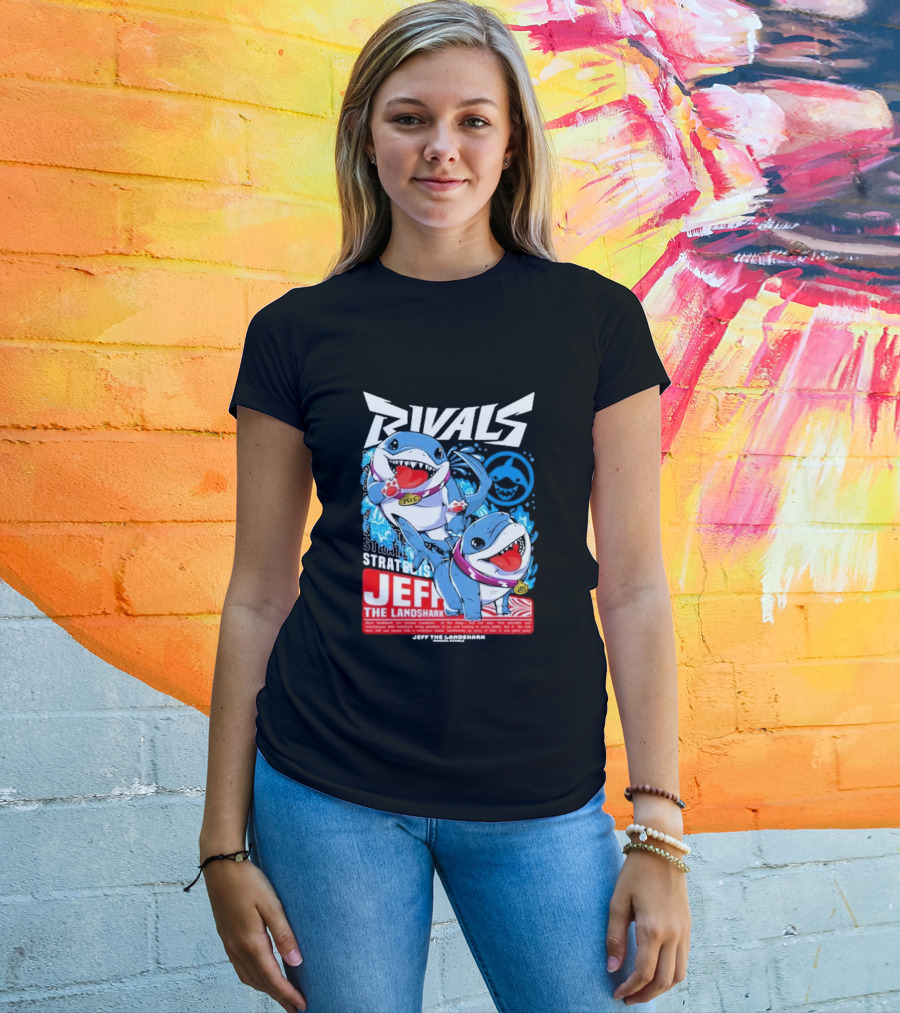 Rivals Stratbois Jeff The Land Shark Anime Style With Blue And Red Cartoon T-Shirt