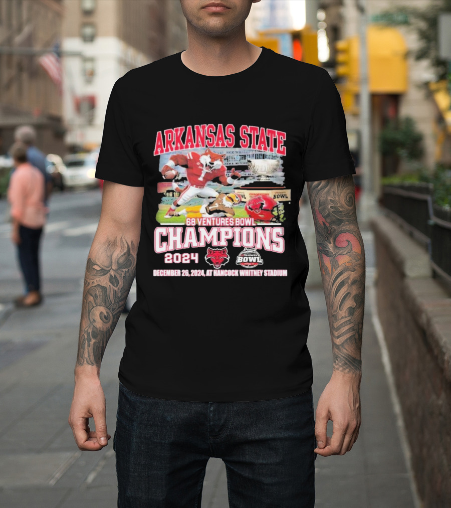 Arkansas State Red Wolves 68 Ventures Bowl Champions 2024 December 26 at Hancock Whitney Stadium T-Shirt