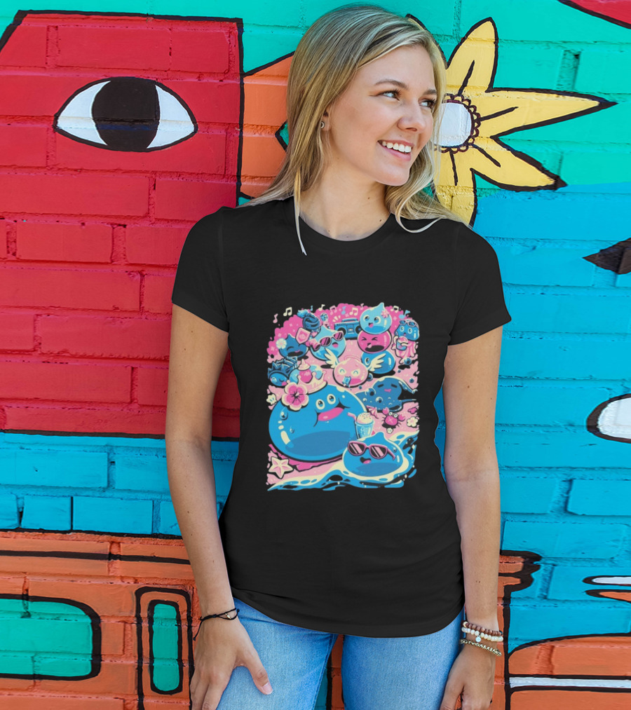 Summer Slimes Cute Blue And Pink Watercolor Style Festival Fun T-Shirt