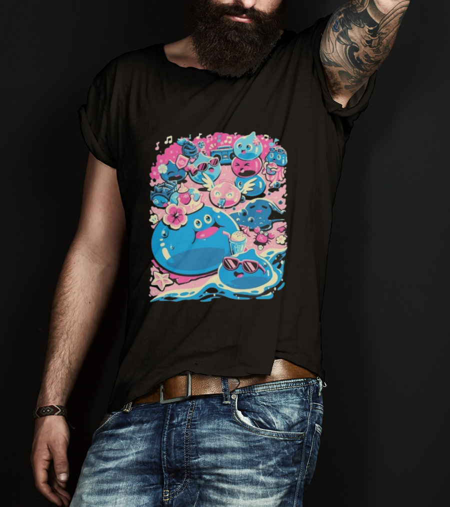 Summer Slimes Cute Blue And Pink Watercolor Style Festival Fun T-Shirt