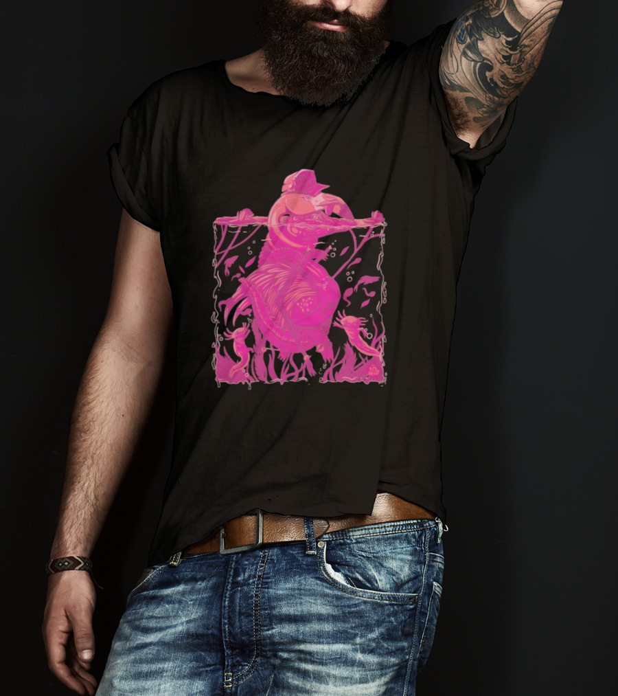 Ten Hundred Clever Girl Pink Dinosaur With Hat Underwater Artwork T-Shirt