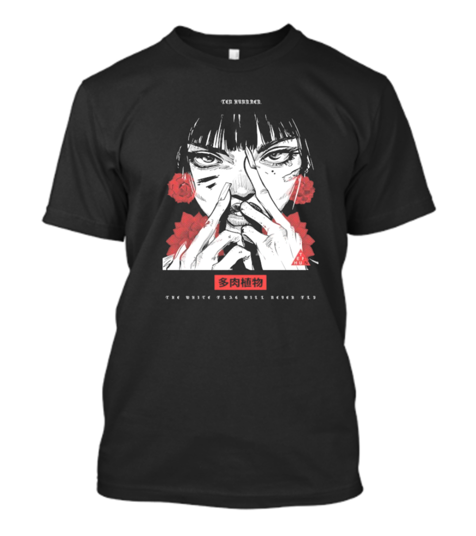 Ten Hundred The White Flag Will Never Fly Succulent Red Rose Manga Art T-Shirt