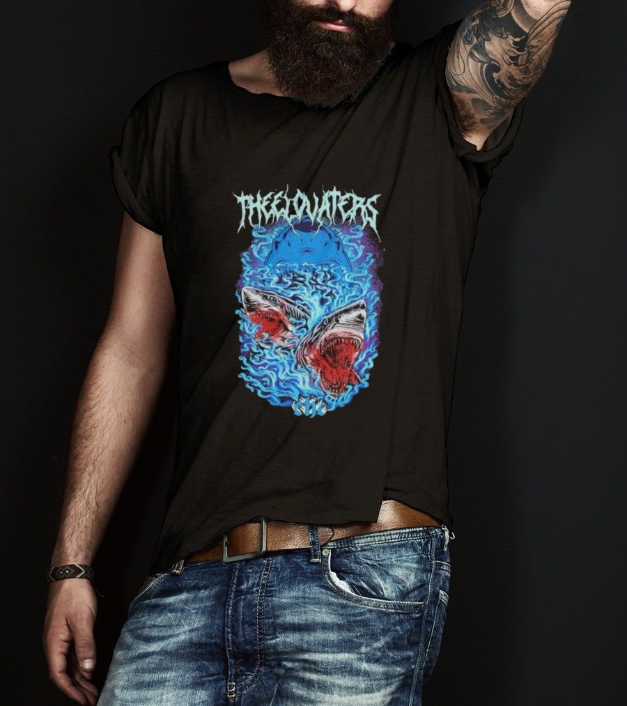 The Elovaters Beware Of Sharks Electric Blue Fierce Shark Trio T-Shirt