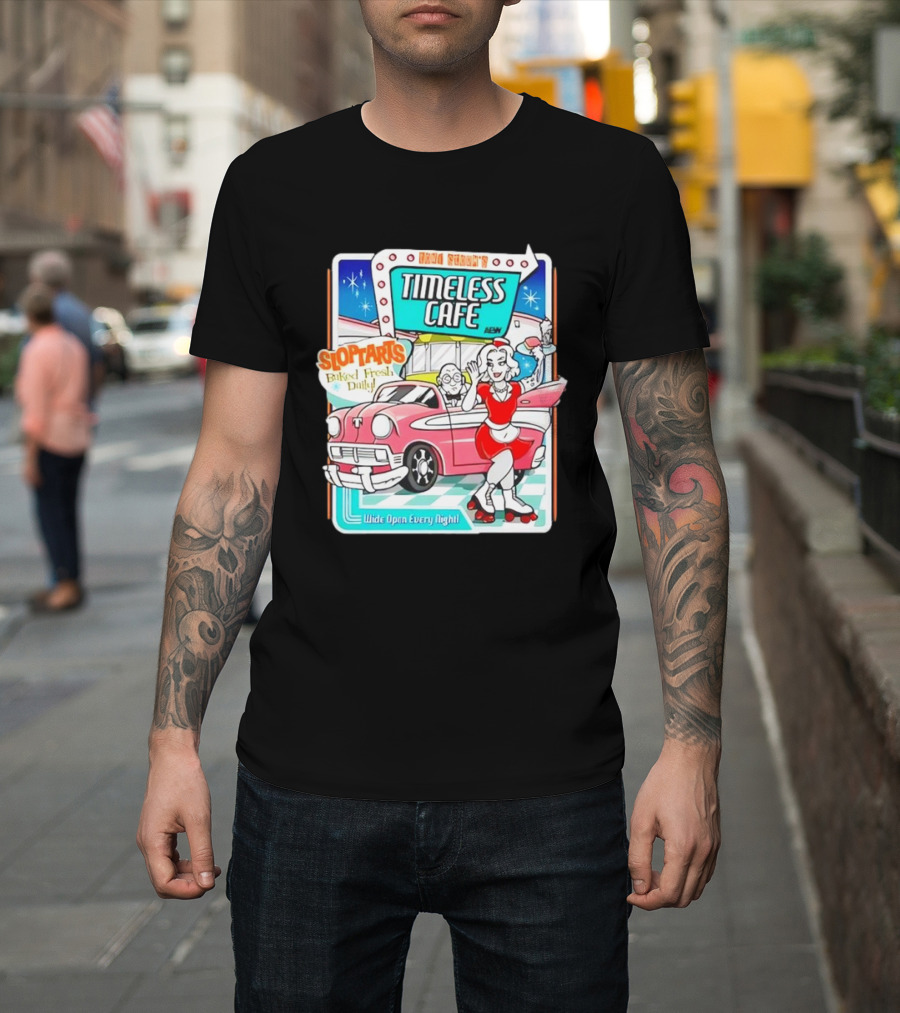 Kina Curvy's Timeless Cafe Sloptarts Baked Fresh Daily Wide Open Every Night Retro Diner Scene T-Shirt
