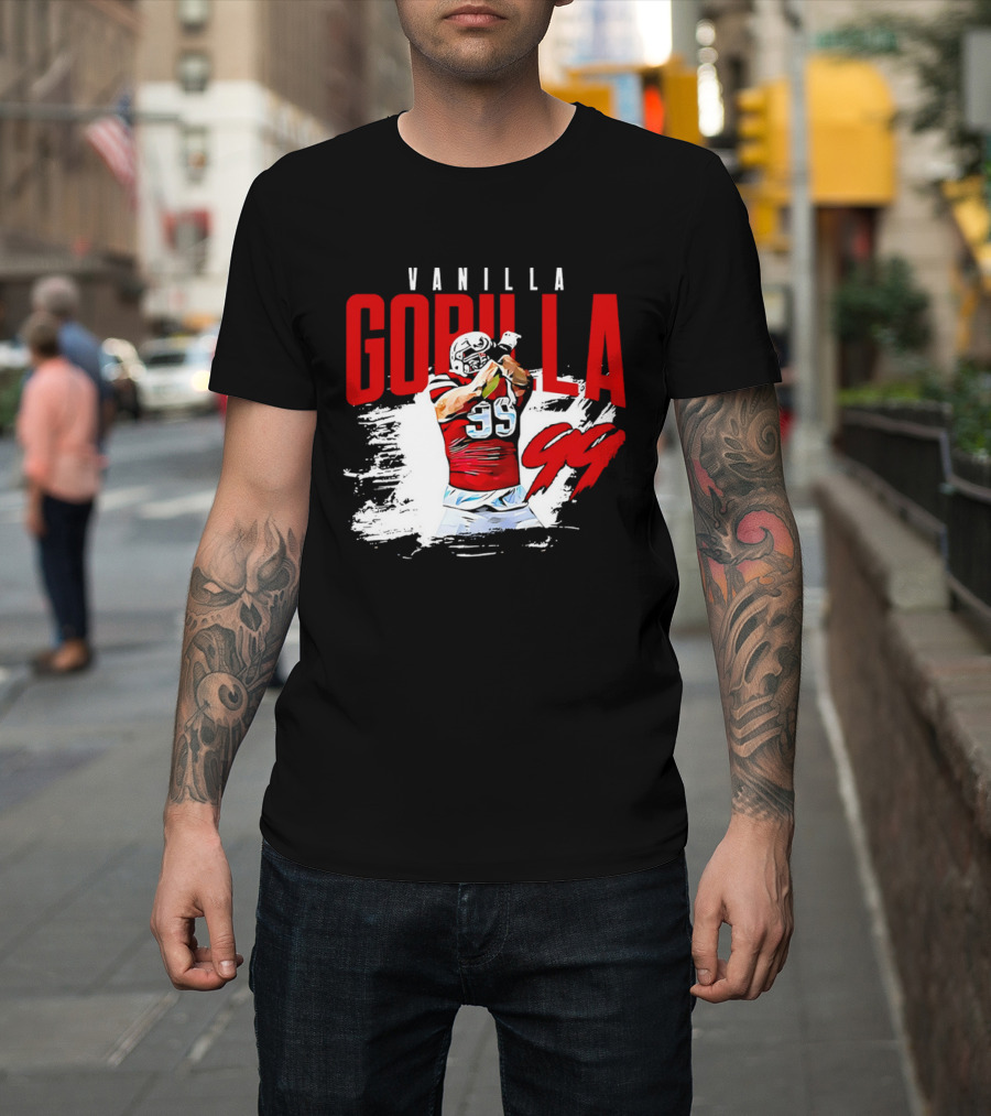 Vanilla Gorilla Number 99 Football Jersey Athlete Action Pose T-Shirt