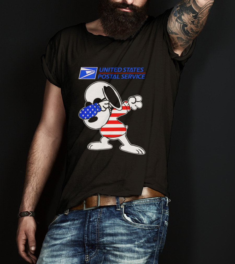 USPS United States Postal Service Snoopy Dabbing American Flag T-Shirt