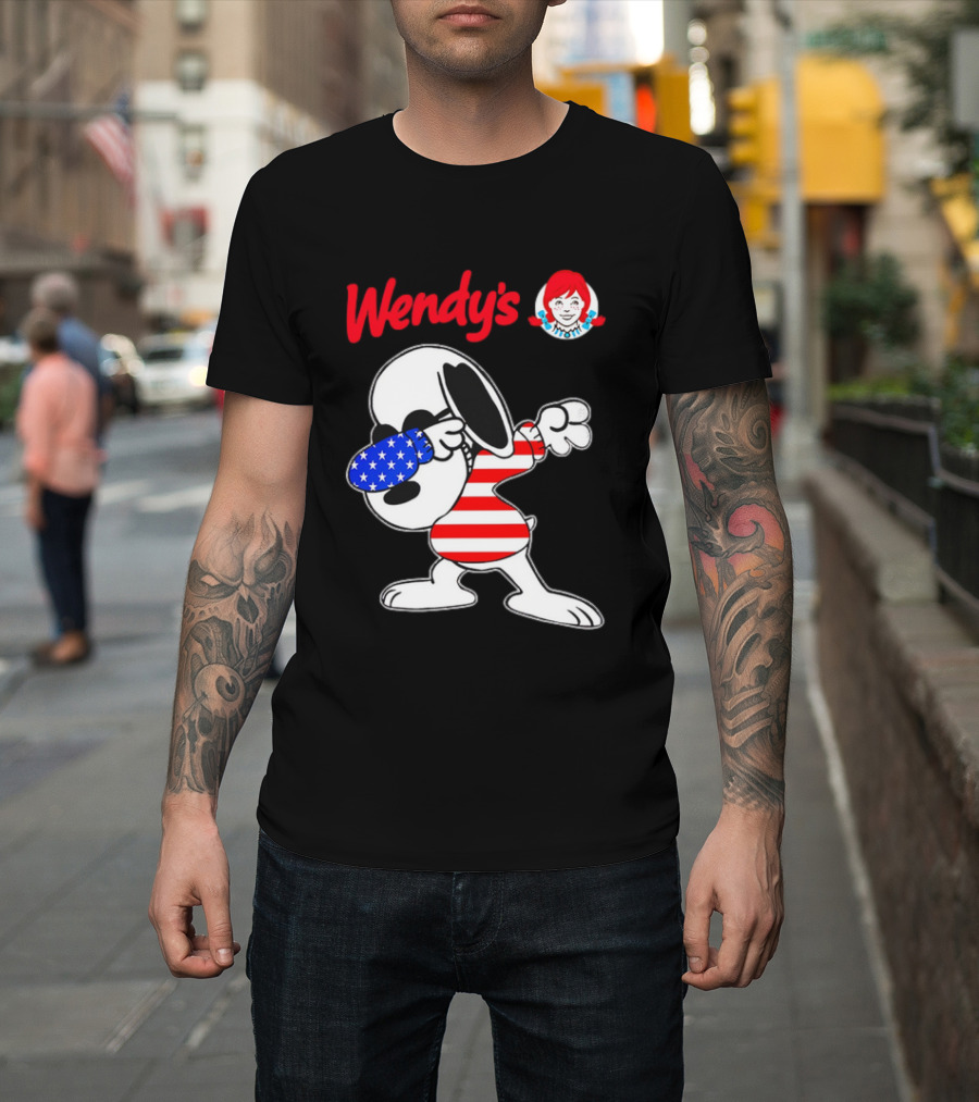 Wendy’s Snoopy Dabbing American Flag Stripes T-Shirt