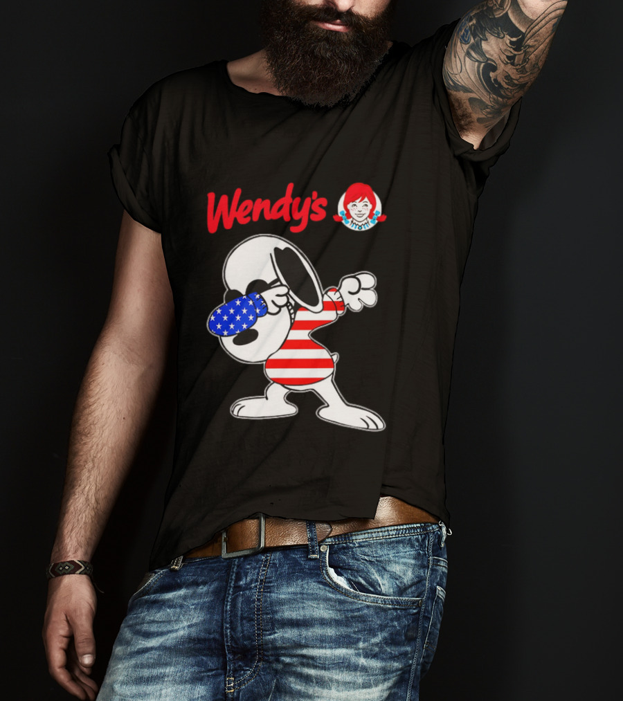 Wendy’s Snoopy Dabbing American Flag Stripes T-Shirt