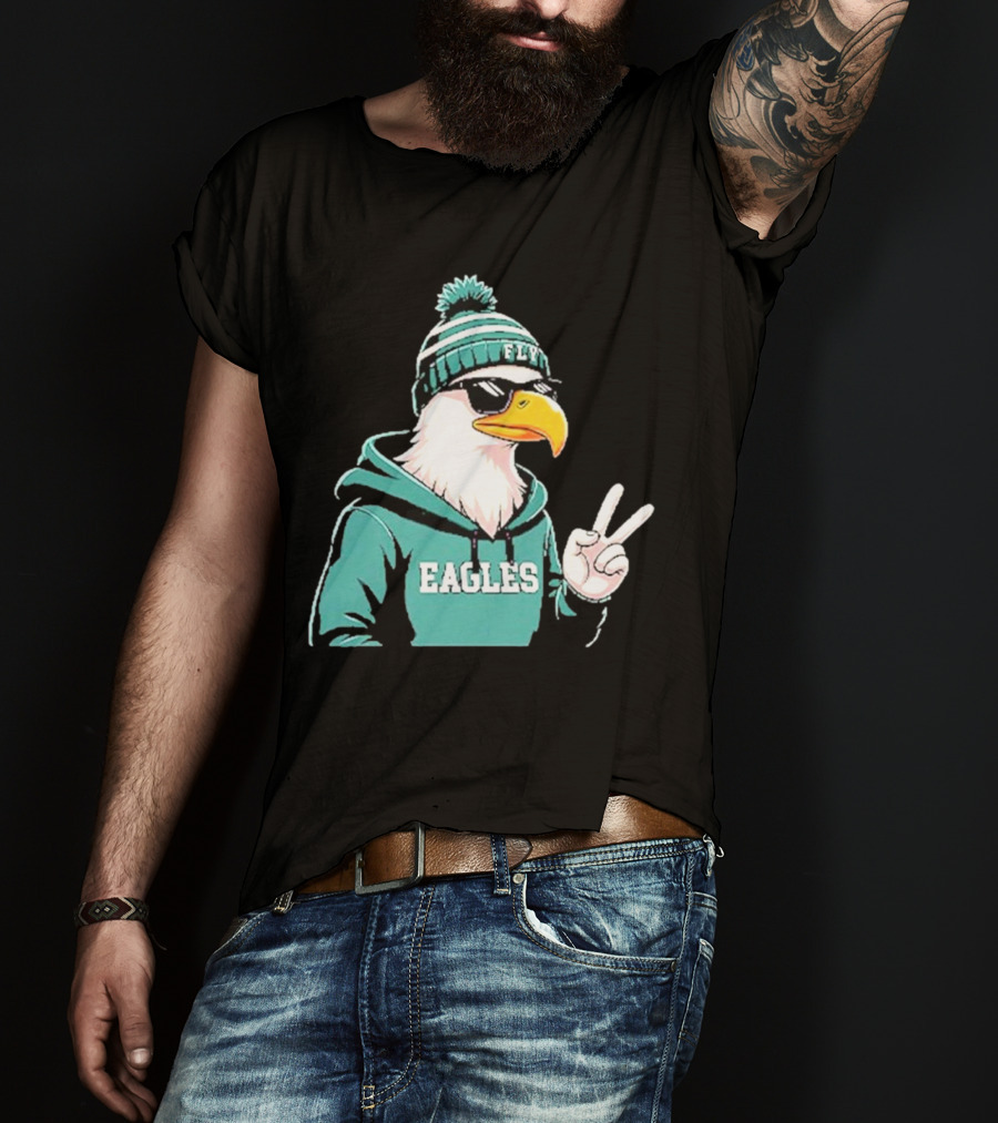 Fly Eagles Beanie Sunglasses Peace Sign T-Shirt