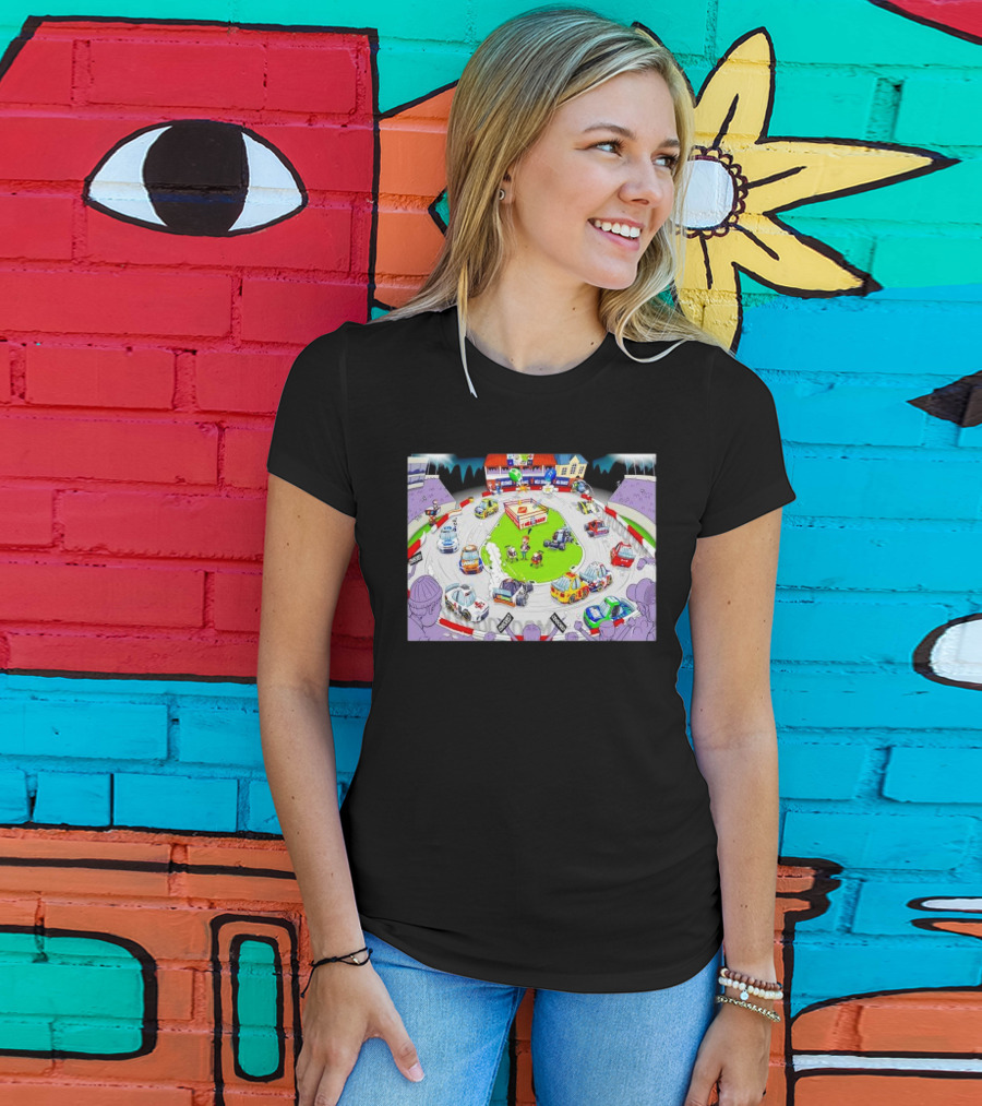 The Clash At Bowman Gray Stadium NASCAR Racing Daytona 500 Cartoon Track Scene T-Shirt