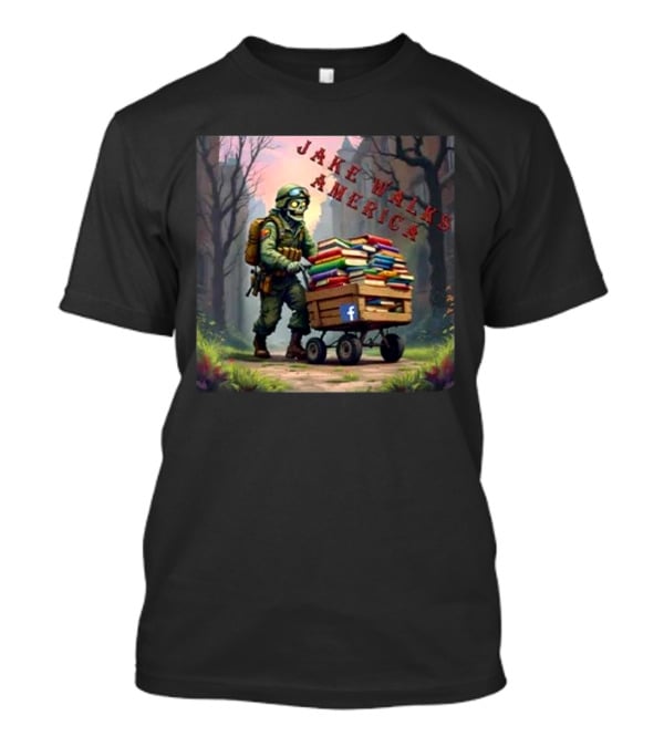 Zombie Soldier Pushing Book Cart Jake Walks America T-Shirt