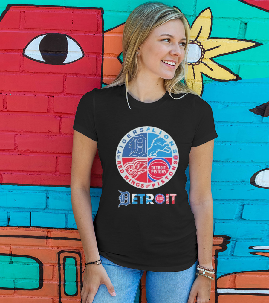 Tigers Lions Red Wings Pistons Detroit Sports Logos T-Shirt