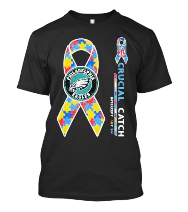 Philadelphia Eagles Autism Awareness Crucial Catch NFL Puzzle Ribbon T-Shirt