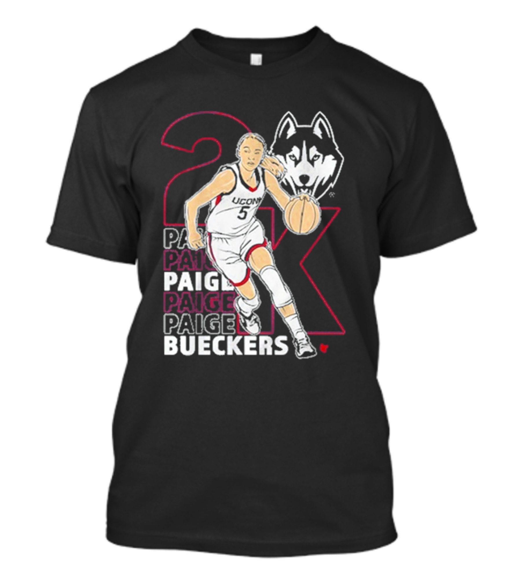 UConn Basketball Paige Bueckers 2K Athlete Silhouette And Husky Mascot T-Shirt