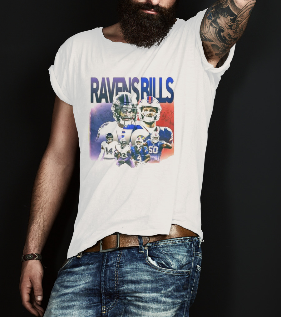 Ravens Bills NFL Matchup With Player Lineup And Strategy Background T-Shirt