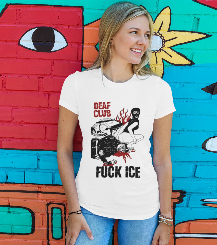 DEAF CLUB FUCK ICE Burning Antlers And Devil Imagery T-Shirt