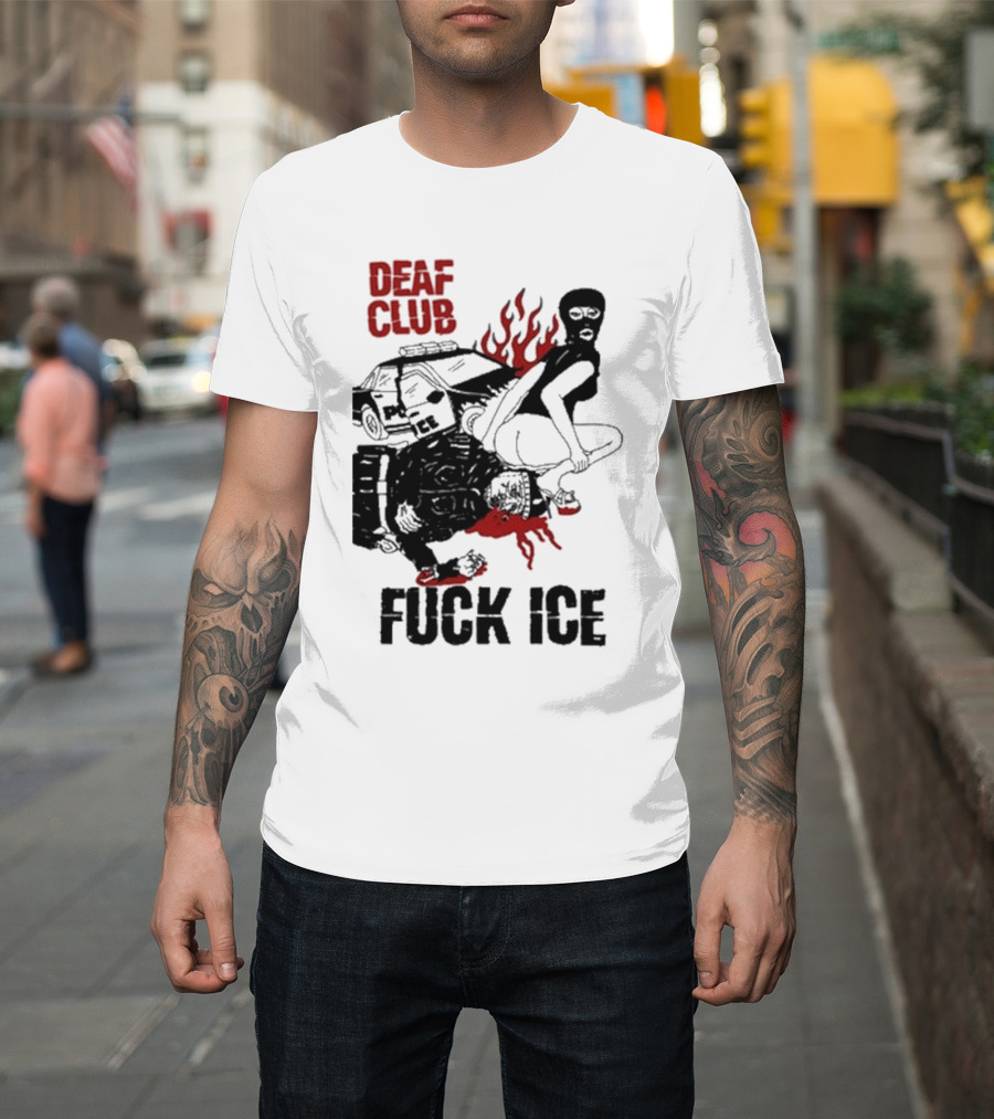 DEAF CLUB FUCK ICE Burning Antlers And Devil Imagery T-Shirt