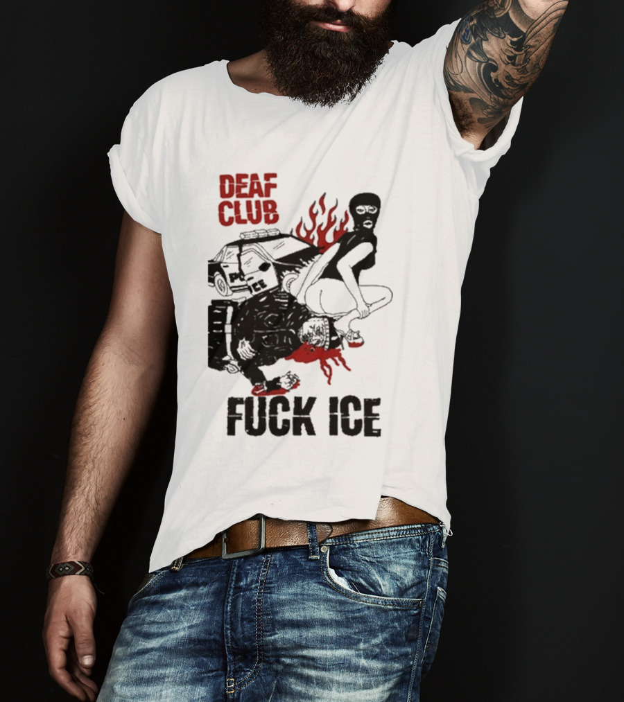 DEAF CLUB FUCK ICE Burning Antlers And Devil Imagery T-Shirt