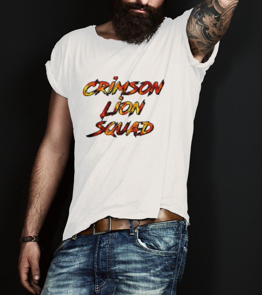 Crimson Lion Squad Fiery Bold Text Style T-Shirt
