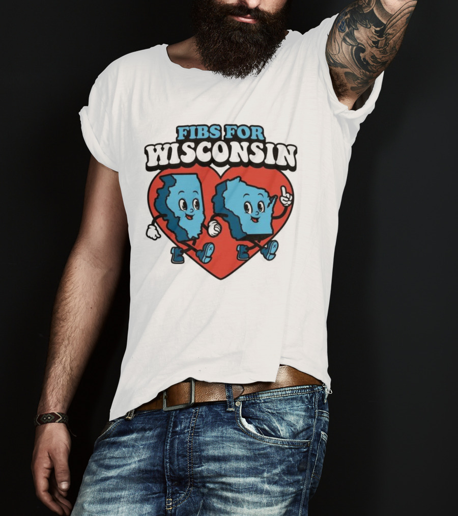 FIBS For Wisconsin Love Heart Walking Cartoon Maps T-Shirt
