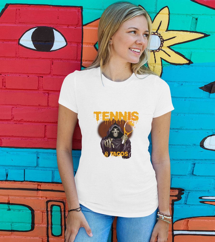 Tennis And Tacos Grim Reaper With Tennis Racket T-Shirt