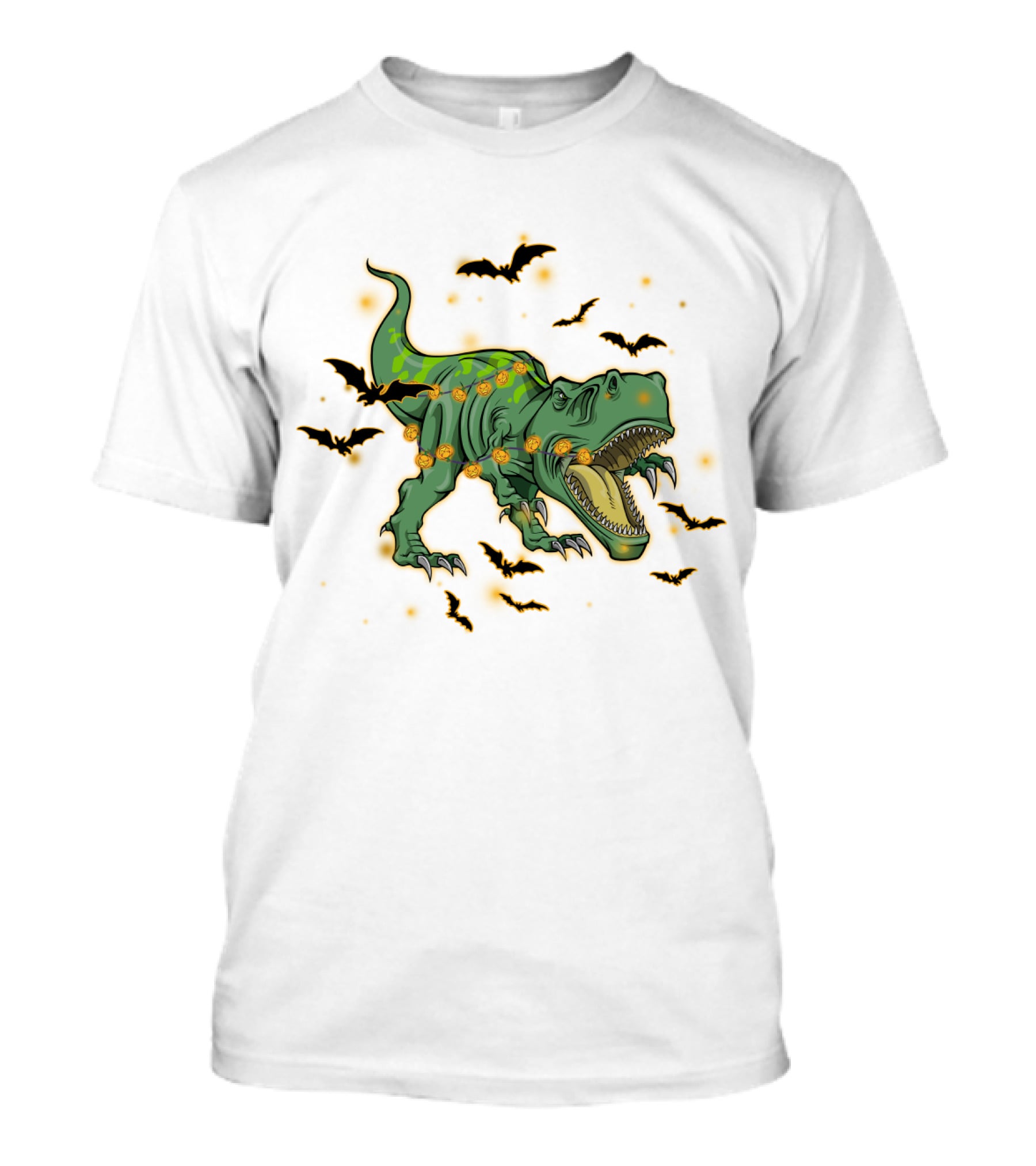 Halloween Saurus Dinosaur With Pumpkin Lights And Flying Bats T-Shirt