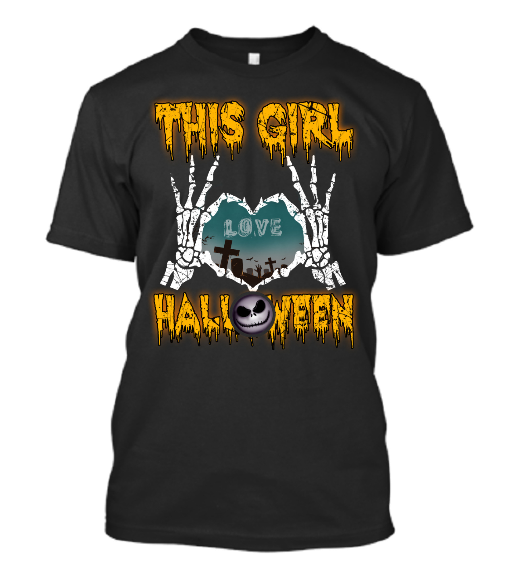 This Girl Love Halloween Skeleton Heart Graveyard Jack-O-Lantern T-Shirt