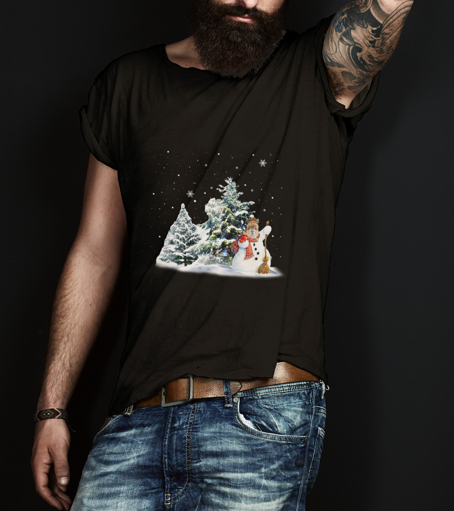 Alpaca Snowman In Winter Forest With Falling Snowflakes T-Shirt