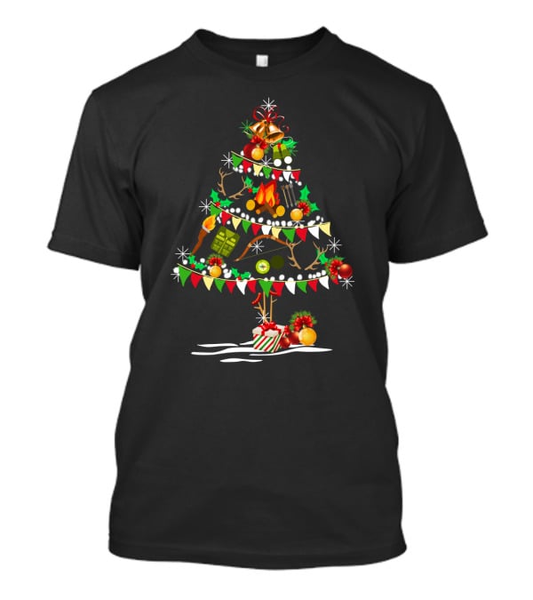 Holiday Deer Christmas Tree With Hunting Gear Ornaments And Festive Decorations T-Shirt