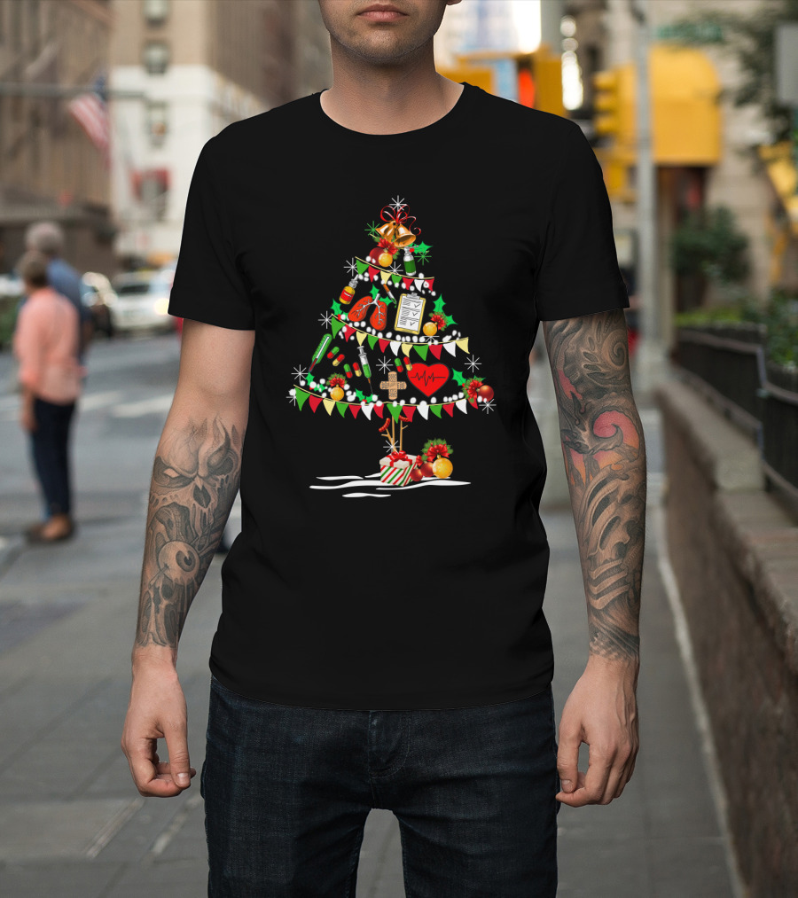 Christmas Tree with Nursing Medical Supplies Ornaments Holiday T-Shirt