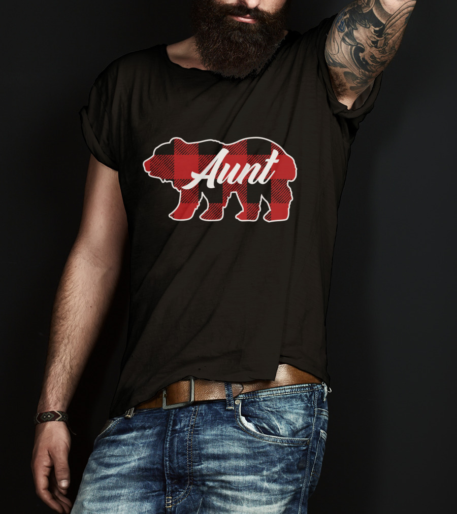 Family Christmas Aunt Buffalo Plaid Bear T-Shirt
