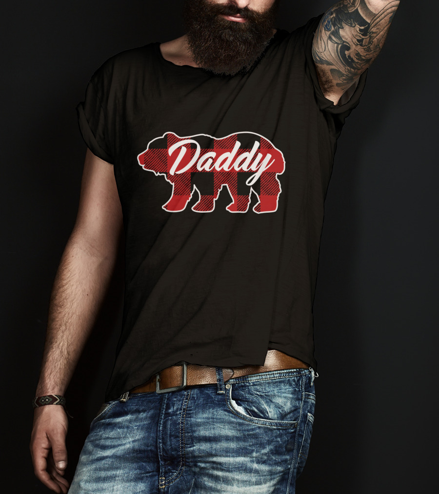 Daddy Family Christmas Matching Buffalo Plaid Bear T-Shirt