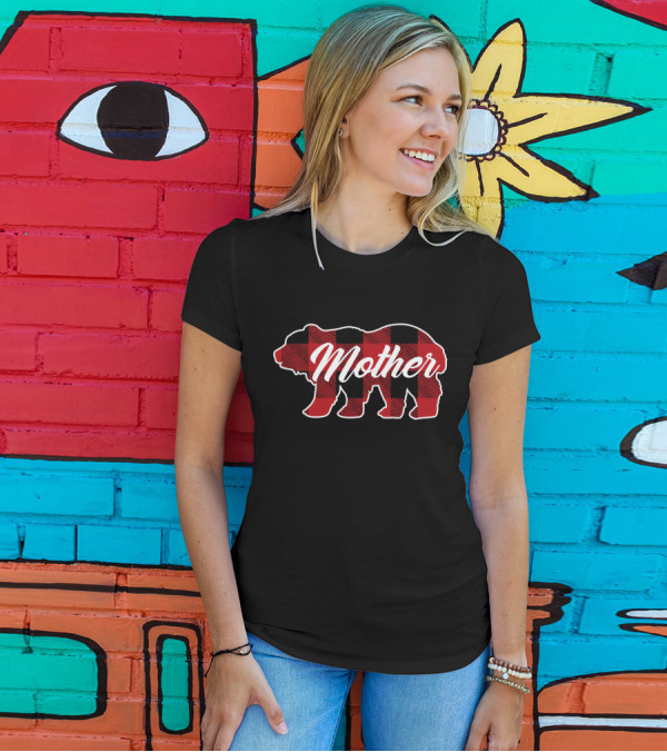Family Christmas Matching Buffalo Plaid Bear Mother T-Shirt