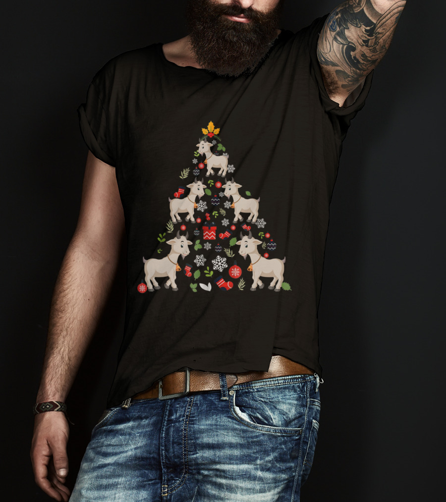 Goat Ornament Decor Christmas Tree With Snowflakes And Candy T-Shirt