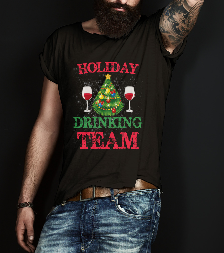 Holiday Drinking Team Christmas Wine Glasses Tree T-Shirt