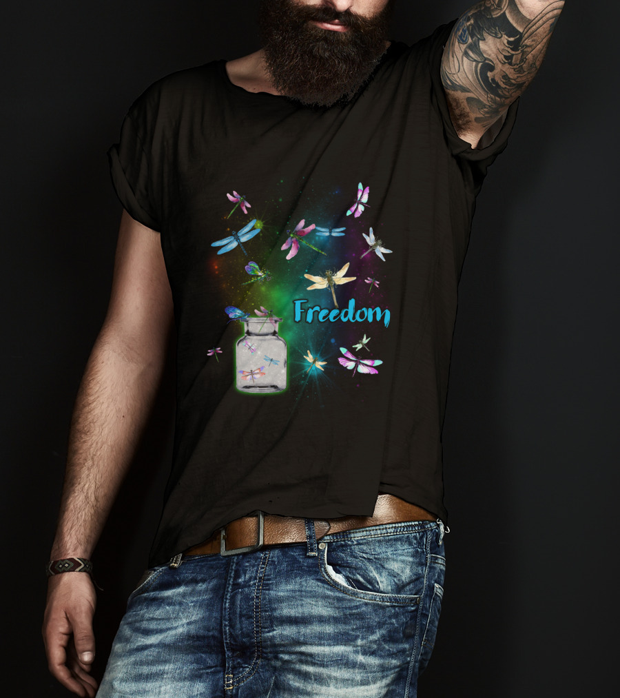 Freedom Dragonflies In A Jar Burst Of Colorful Flight T-Shirt