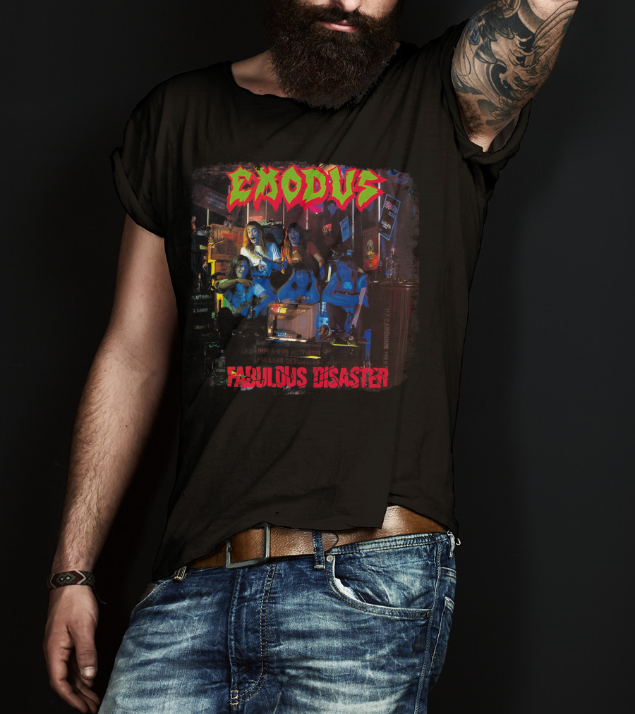 Exodus Fabulous Disaster Album Cover Art With Band Group Scene T-Shirt