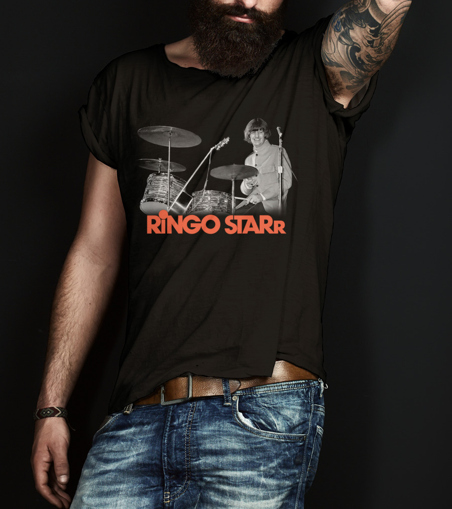 Ringo Starr Drummer Black And White Photo T-Shirt